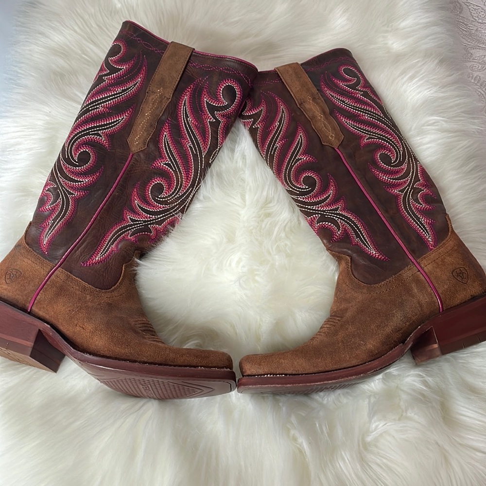 Ariat Brown and Pink Western Heeled Boots - Picture 2 of 13